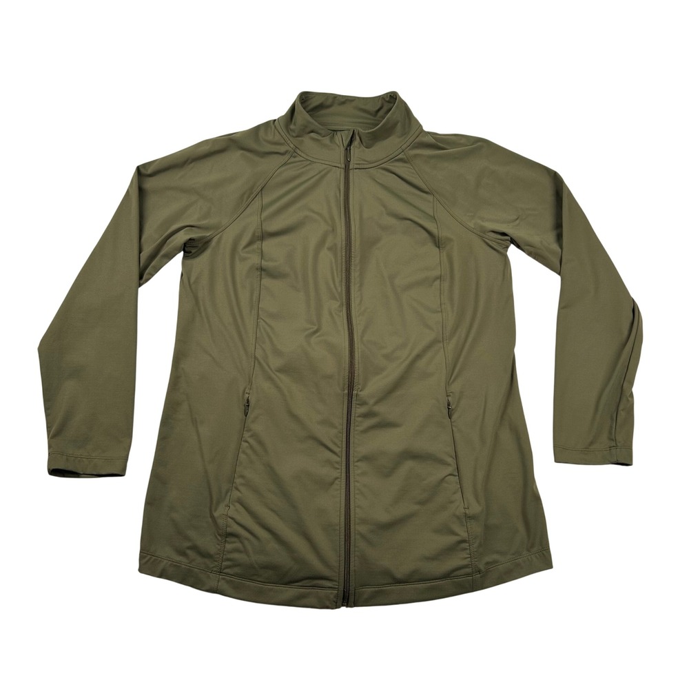J. Jill Jacket Womens M Performance Shirttail Olive Green Full Zip Mock Neck